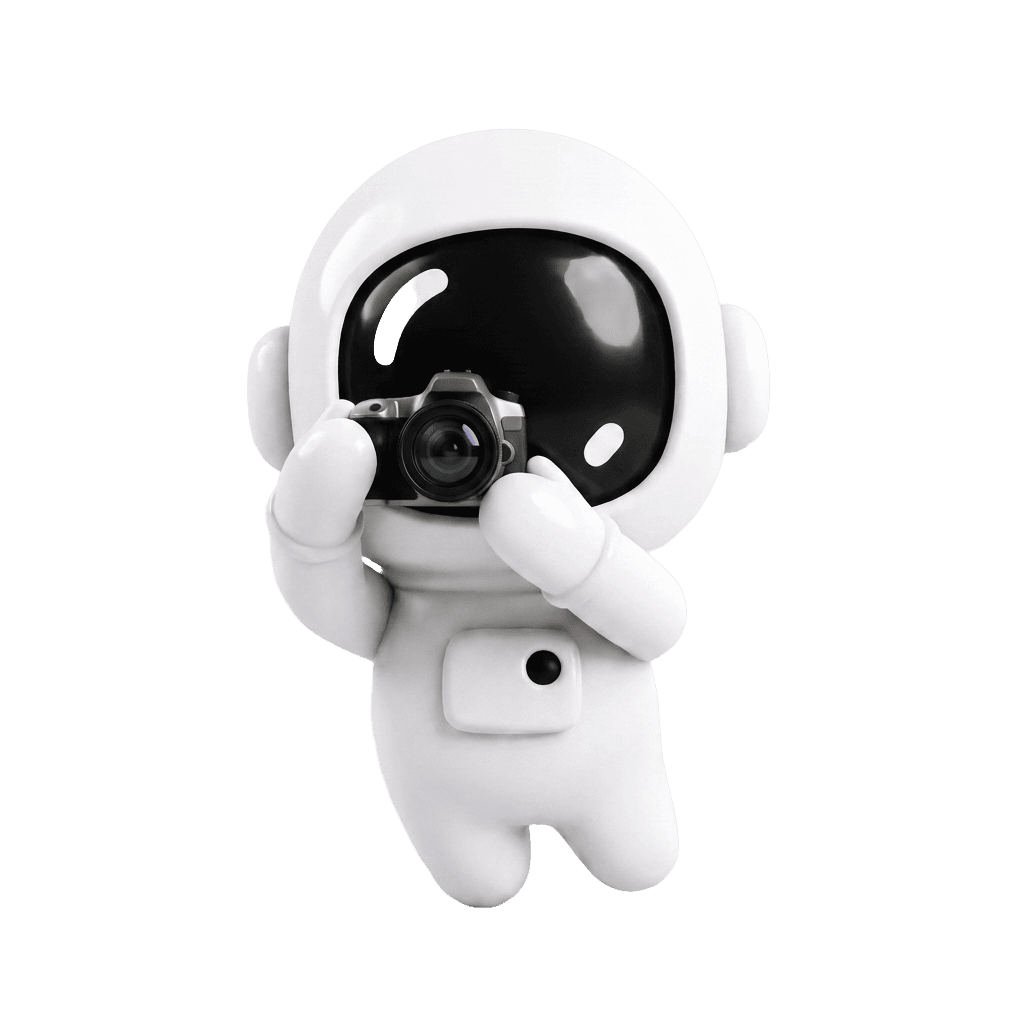 Milo the astronaut holding a camera